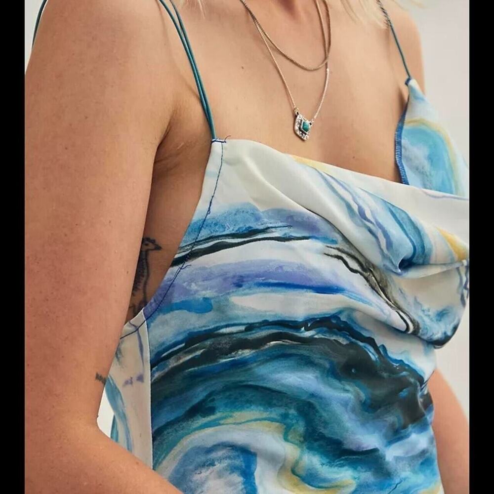 NWT UO Urban Outfitters Y2K Mini Dress Women XS Julia Asymmetrical Festival Blue - Picture 4 of 12